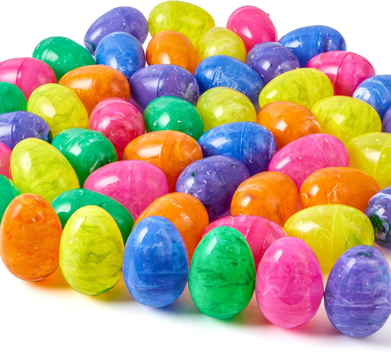 30 Pcs Plastic Iridescent Printed Bright Easter Eggs 3.15" Tall for Easter Hunt, Basket Stuffers Fillers, Classroom Prize Supplies, Filling Treats and Party Favor